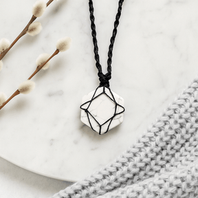 White Howlite Hexagon Pendant Necklace With Adjustable Cord - SHAMTAM.COM