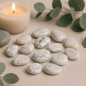 Pedras Roladas de Howlite Branca Magnesite Média, 12 Peças