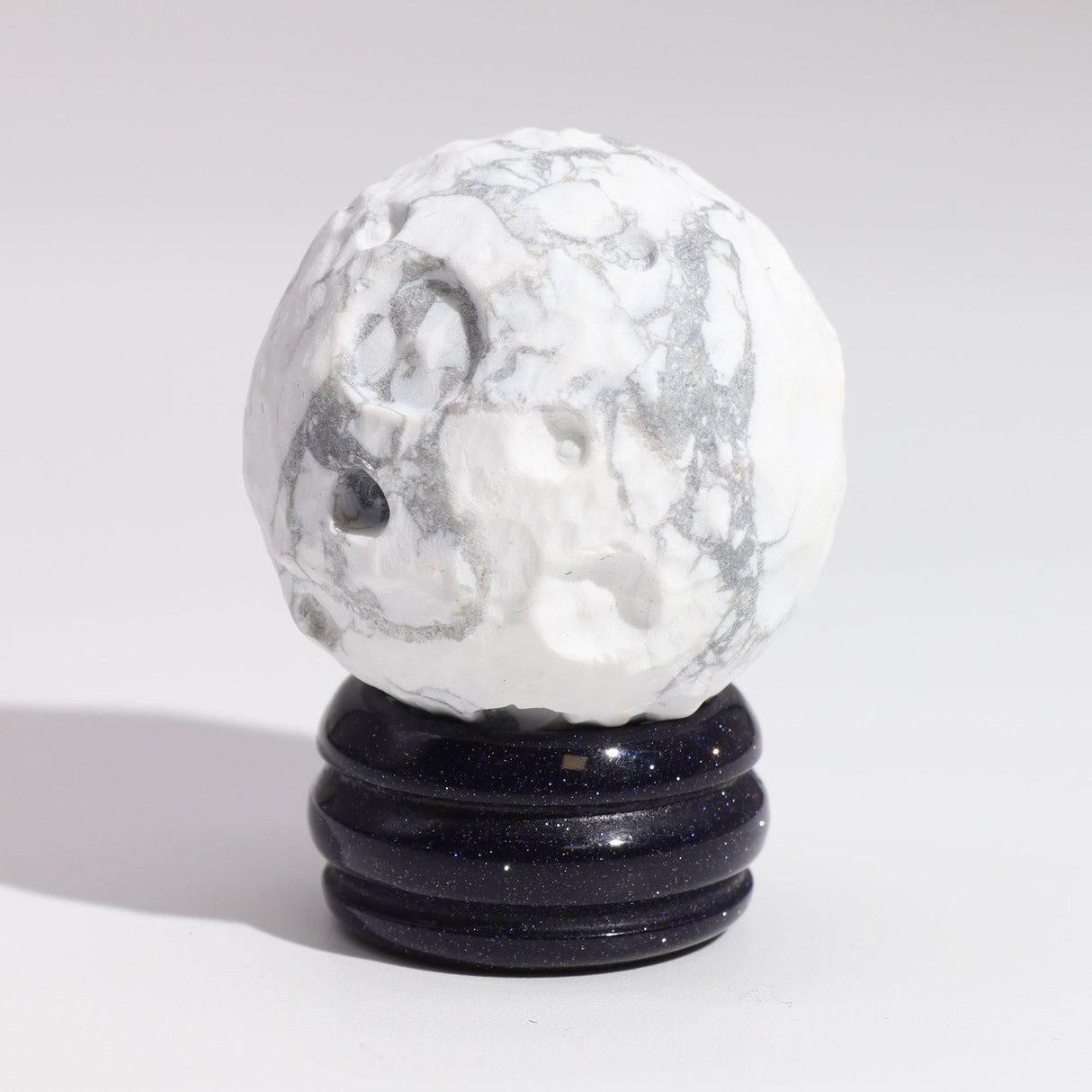 White Howlite Planet on a Sola Goldstone Stand (MOON) - SHAMTAM.COM