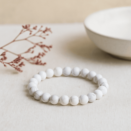 White Jasper Bracelet, 8mm Stretch Beads - SHAMTAM.COM