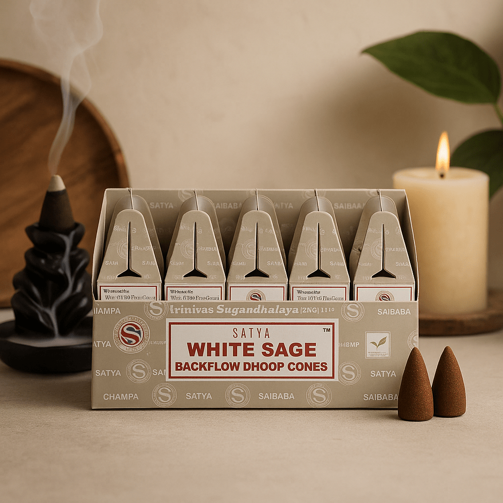 White Sage Backflow Incense Cones 24 Pack Satya - SHAMTAM.COM