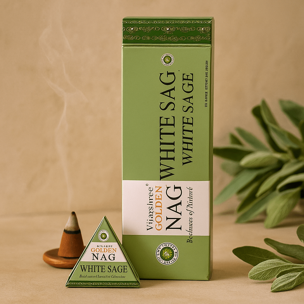 White Sage Backflow Incense Cones 42g Golden Nag - SHAMTAM.COM