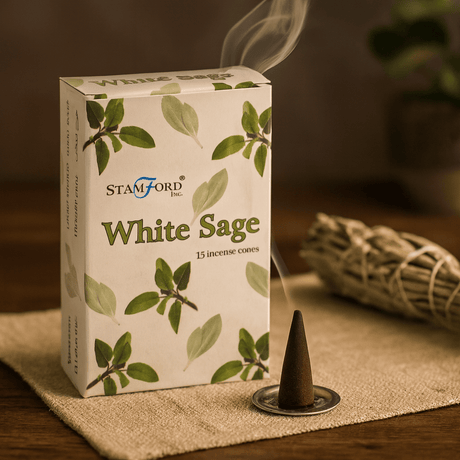 White Sage Incense Cones 15 Pack With Holder - SHAMTAM.COM