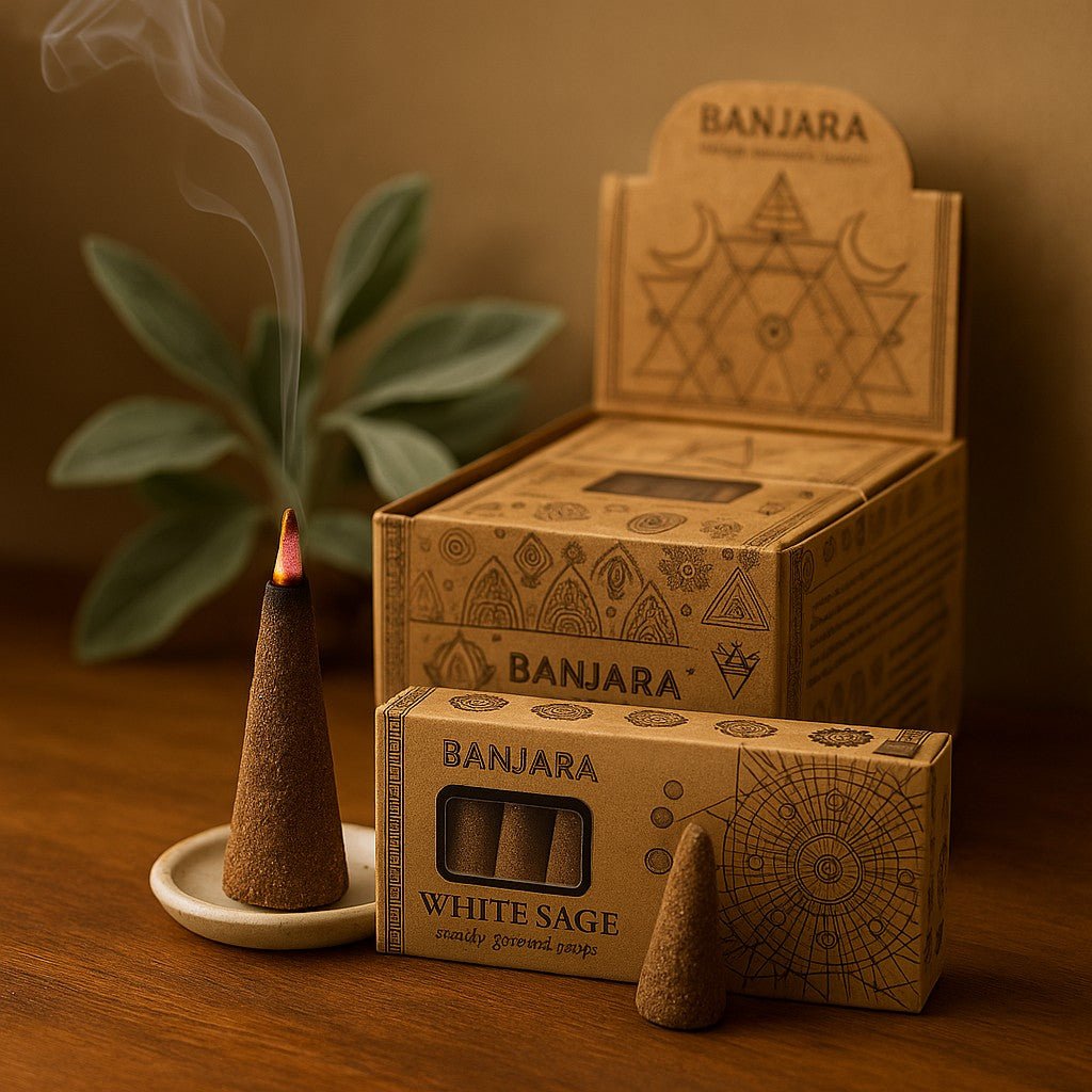 White Sage Incense Cones Pyramid 10 Count Banjara - SHAMTAM.COM