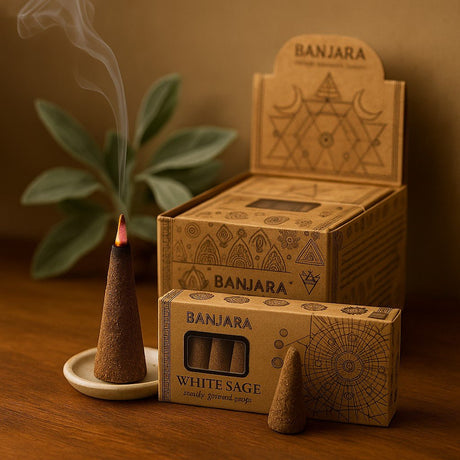 White Sage Incense Cones Pyramid 10 Count Banjara - SHAMTAM.COM
