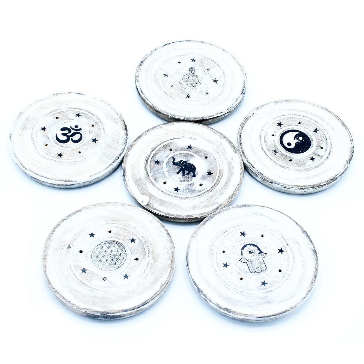 White Washed Incense Holder - Cone and Incense Disc - SHAMTAM.COM