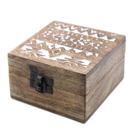 White Washed Wooden Box - 4x4 Slavic Design - SHAMTAM.COM