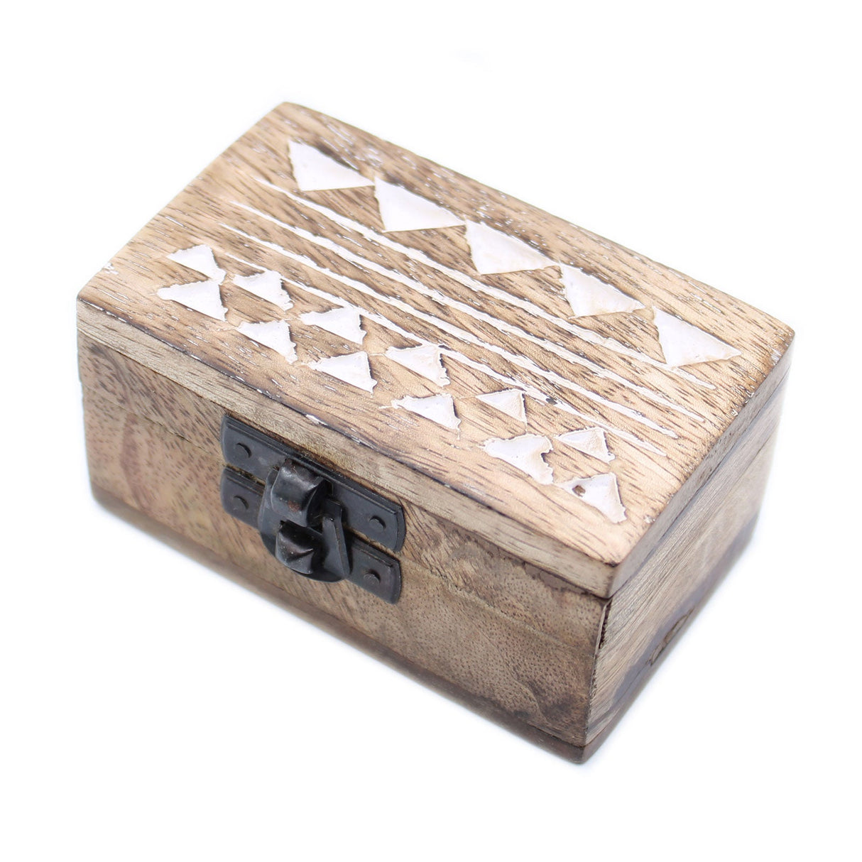 White Washed Wooden Box - Pill Box Aztec Design - SHAMTAM.COM