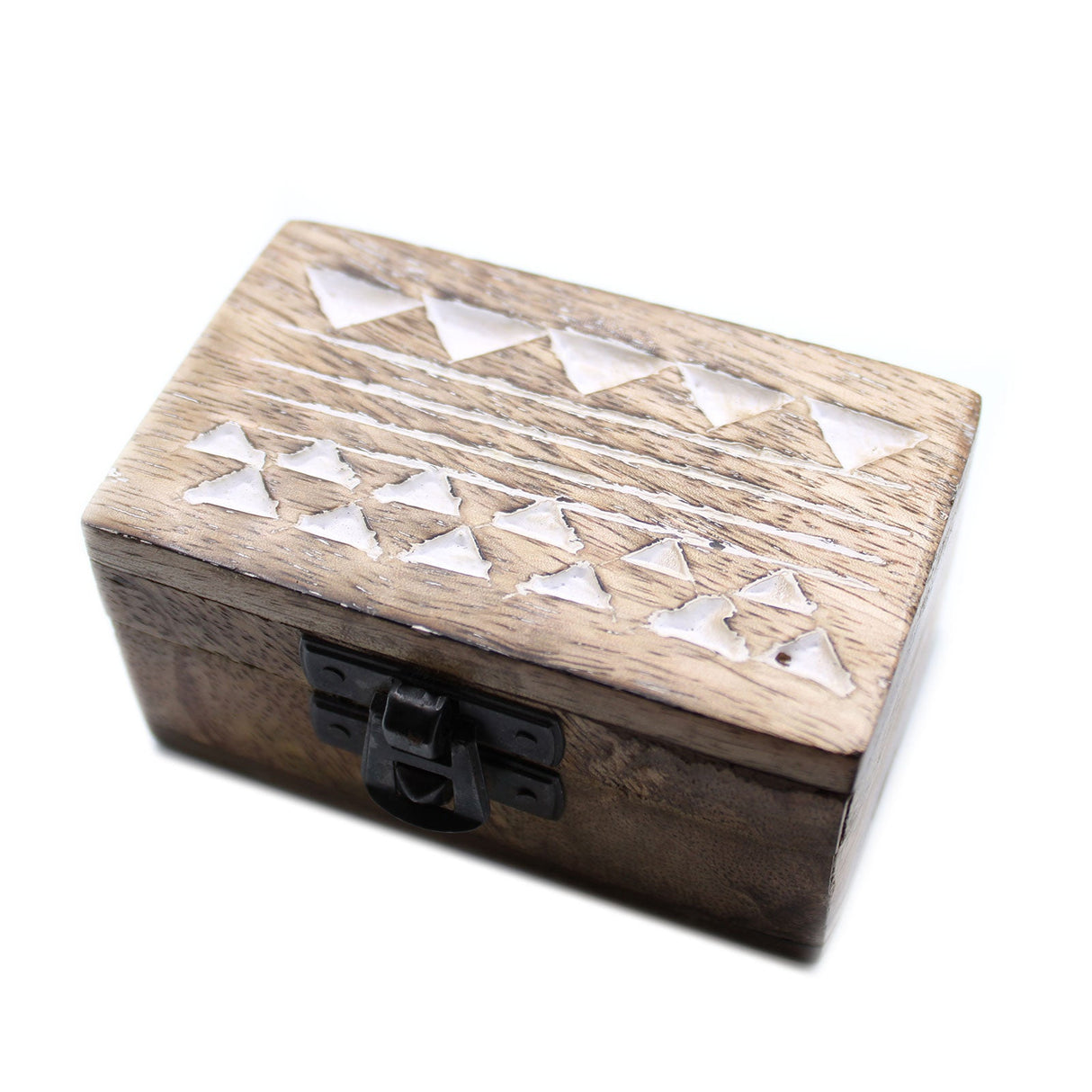 White Washed Wooden Box - Pill Box Aztec Design - SHAMTAM.COM