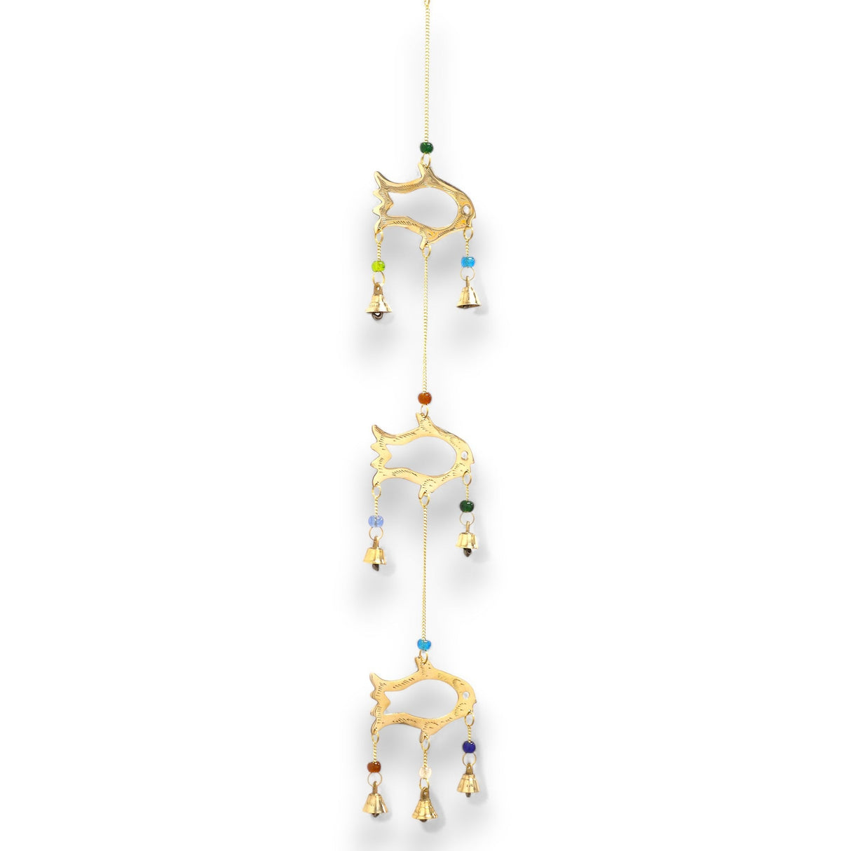 Serene Fish Drop Wind Chime with 7 Brass Bells - Handcrafted Indian Decor for Abundance and Tranquility - SHAMTAM.COM