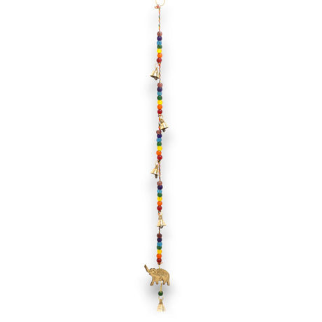 Brass Elephant Chakra Wind Chime with Healing Beads and Soothing Bells - Handcrafted Indian Decor for Serenity and Good Fortune - SHAMTAM.COM
