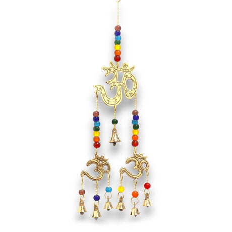 Brass Om Chakra Wind Chime with Healing Beads and 7 Bells - Handcrafted Spiritual Decor from India - SHAMTAM.COM