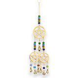 Enchanting Brass Tri - Pentagram Wind Chime with 7 Soothing Bells - Handcrafted in India for Spiritual Harmony and Protection - SHAMTAM.COM