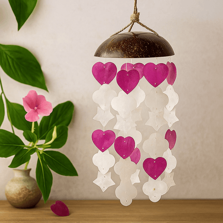 Wind Chime Coconut and Capiz Pink White 35cm - SHAMTAM.COM