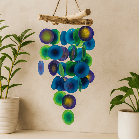 Wind Chime Cross Green Purple Driftwood - SHAMTAM.COM