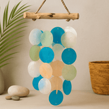 Wind Chime Driftwood Cross Blue And Pearl - SHAMTAM.COM