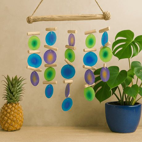 Wind Chimes Green and Purple Driftwood - SHAMTAM.COM