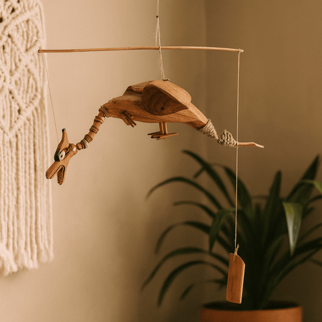 Wind Chimes Natural Coconut Dragon Mobile 37cm - SHAMTAM.COM