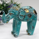 Wood Carved Elephant - Turquoise Gold - SHAMTAM.COM