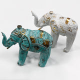 Wood Carved Elephant - Turquoise Gold - SHAMTAM.COM