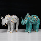 Wood Carved Elephant - Turquoise Gold - SHAMTAM.COM