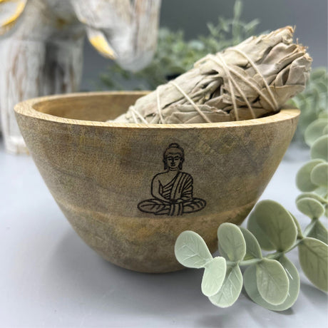 Wooden Bowl - Buddha - Smudge Ritual Offerings Altar Sacrificial 11x7cm - SHAMTAM.COM