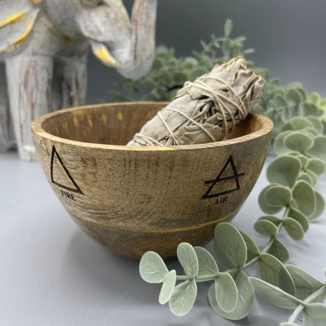 Wooden Bowl - Four Elements - Smudge Ritual Offerings Altar Sacrificial 11x7cm - SHAMTAM.COM