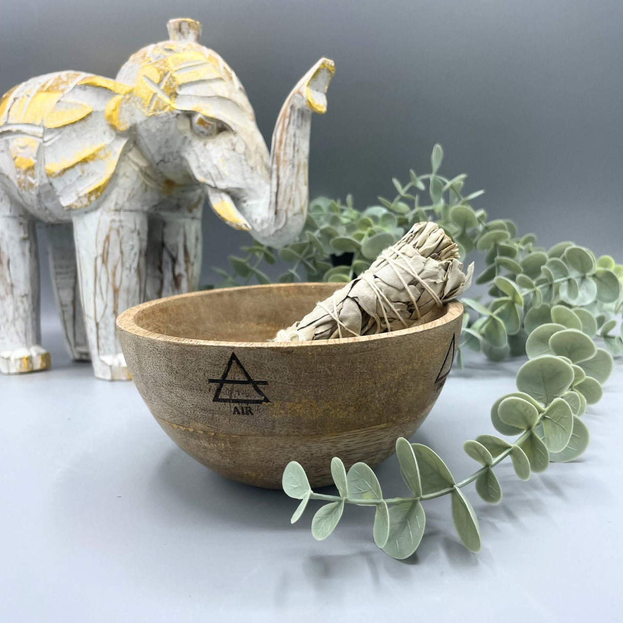 Wooden Bowl - Four Elements - Smudge Ritual Offerings Altar Sacrificial 13x7cm - SHAMTAM.COM