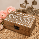 Wooden Box Whitewashed Aztec Design 15x10x6 cm - SHAMTAM.COM