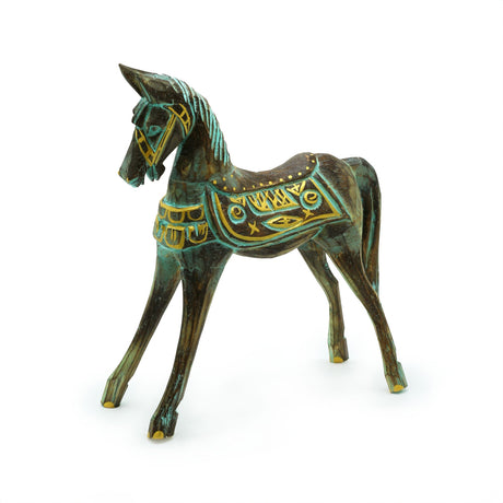 Medium Gold & Turquoise Horse 25 cm - SHAMTAM.COM
