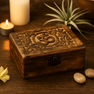 Wooden Keepsake Box Medium Om 15x10x6cm