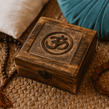 Wooden Keepsake Box Square Om 13x13x6cm