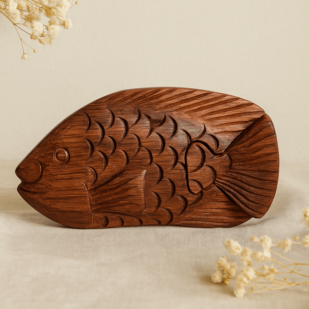 Wooden Puzzle Box, Fish Secret Compartment - SHAMTAM.COM