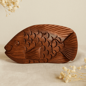 Wooden Puzzle Box, Fish Secret Compartment - SHAMTAM.COM