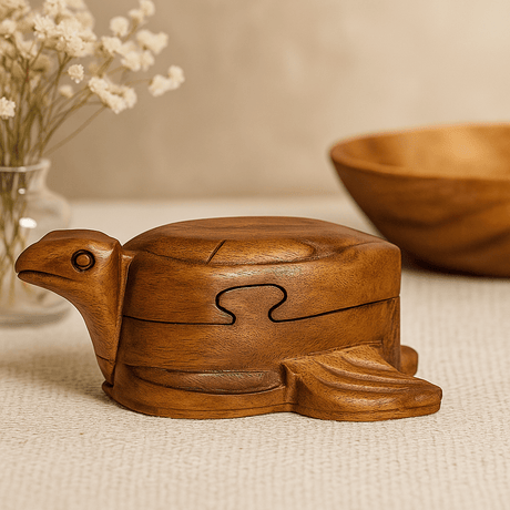Wooden Puzzle Box Tortoise Secret Compartment - SHAMTAM.COM