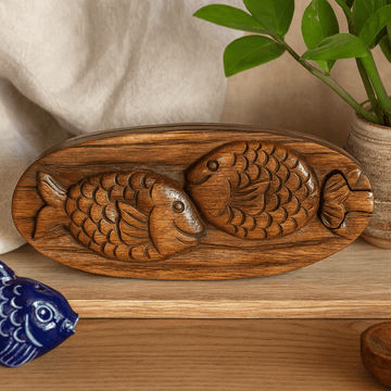 Wooden Secret Compartment Puzzle Box, Twin Fish - SHAMTAM.COM
