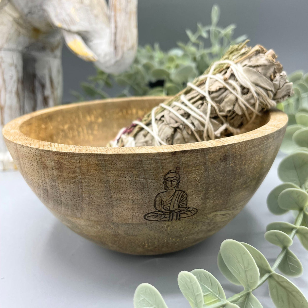 Wooden Bowl - Buddha - Smudge Ritual Offerings Altar Sacrificial 13x7cm - SHAMTAM.COM