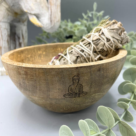 Wooden Bowl - Buddha - Smudge Ritual Offerings Altar Sacrificial 13x7cm - SHAMTAM.COM