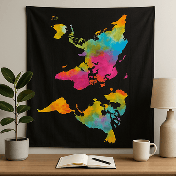World Map Tapestry South-Up Cotton Wall Hanging