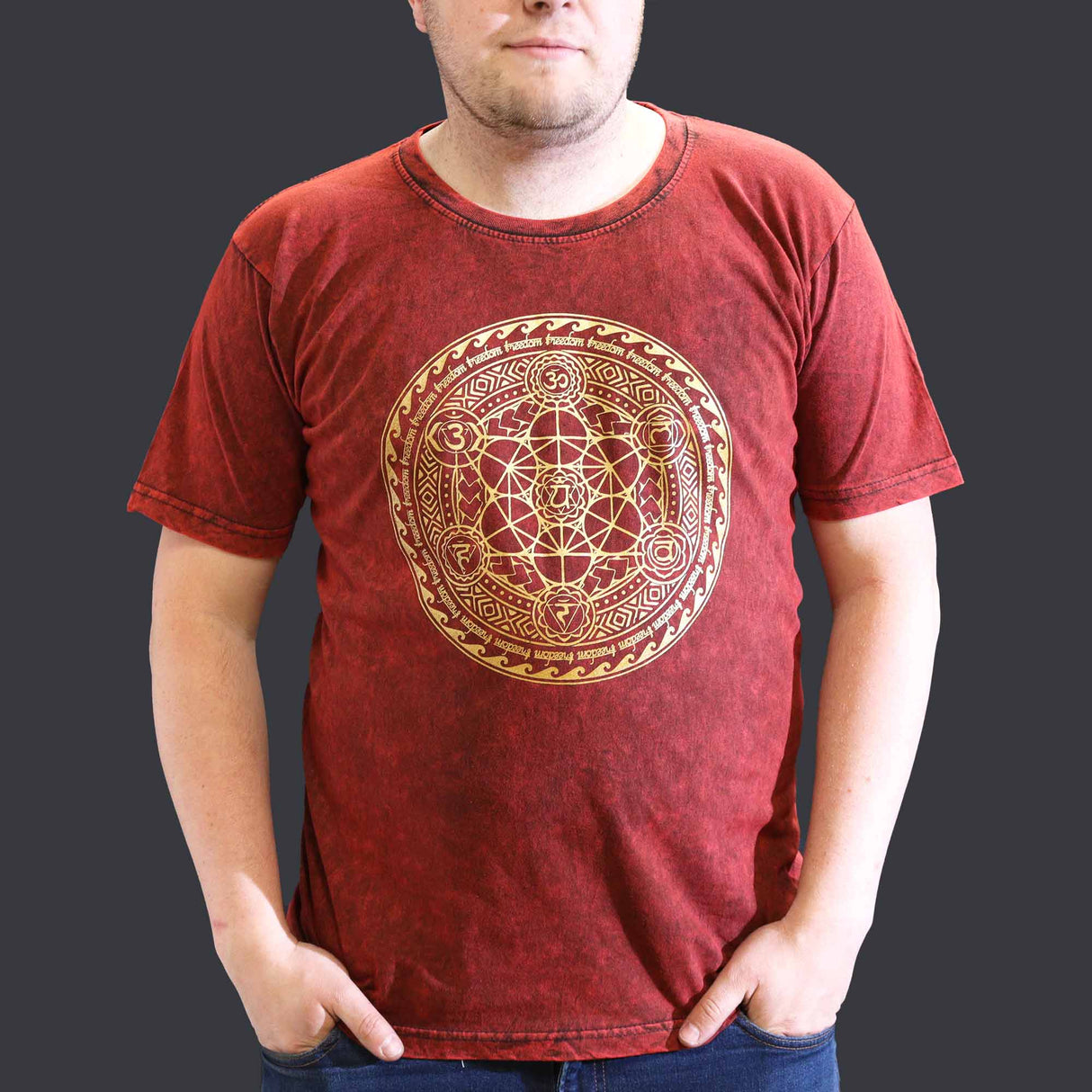 XLarge Stone Washed T-Shirt - Chakra - Maroon - SHAMTAM.COM