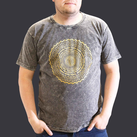 XLarge Stone Washed T-Shirt - Mandala - Dark Grey - SHAMTAM.COM