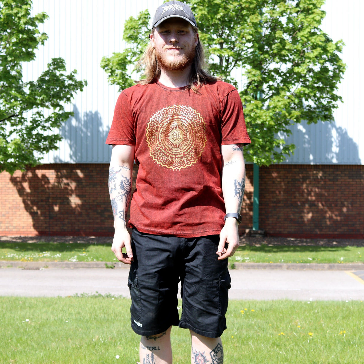 XLarge Stone Washed T-Shirt - Mandala - Maroon - SHAMTAM.COM