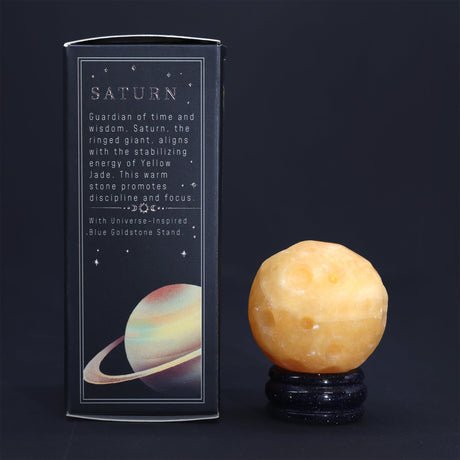 Yellow Jade Planet on a Sola Goldstone Stand (SATURN) - SHAMTAM.COM