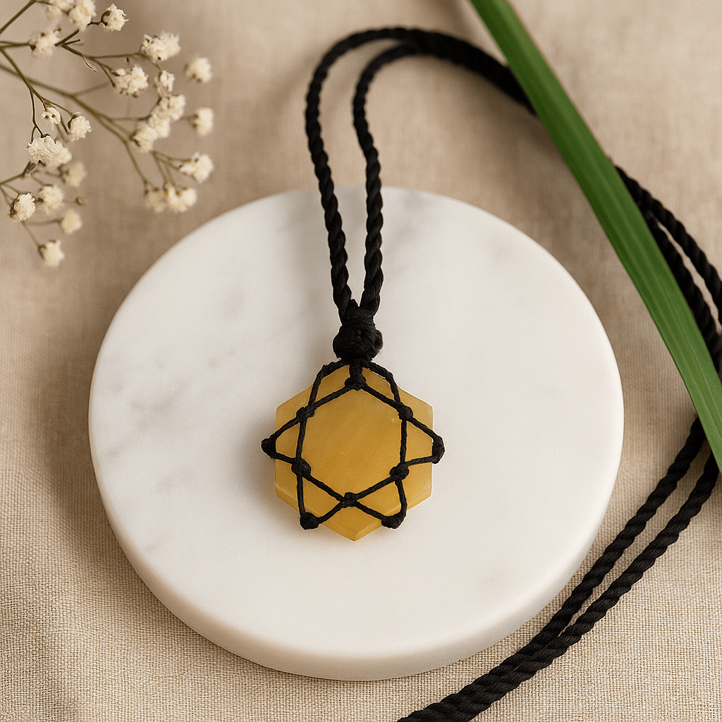 Yellow Quartz Crystal Hexagon Pendant Necklace - SHAMTAM.COM