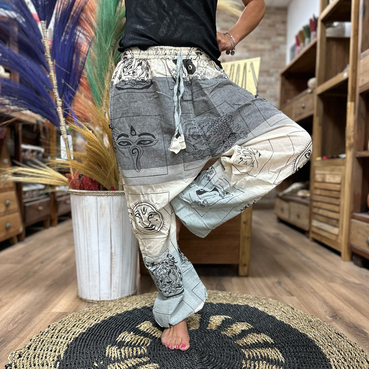 Yoga Pants - High Cross Himalayan Print on Grey - SHAMTAM.COM