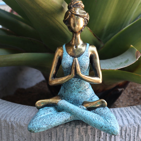 Yoga Lady Figure - Bronze & Turqoise 24cm - SHAMTAM.COM