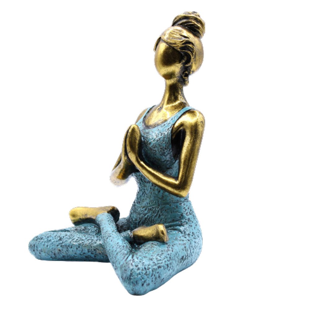 Yoga Lady Figure - Bronze & Turqoise 24cm - SHAMTAM.COM