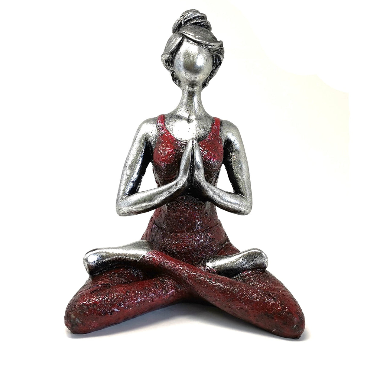 Yoga Lady Figure - Silver & Bordeaux 24cm - SHAMTAM.COM