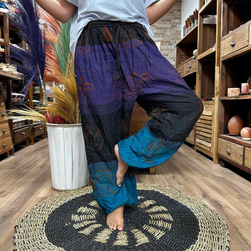 Yogabukser lilla Himalaya-print høj kryds